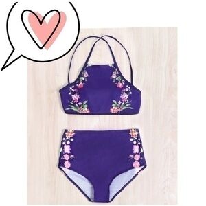 2PC Set Purple XL Floral Swim Set NWT